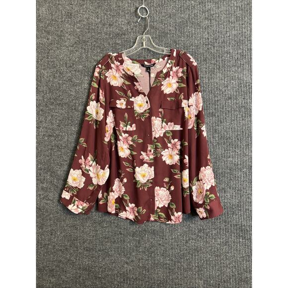 41 Hawthorn Womens Blouse Plus Size 2X Burgundy Floral Button Front Boho Office - Picture 1 of 10